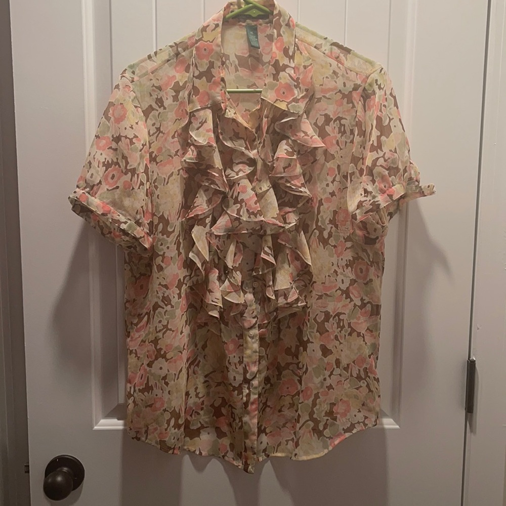 Lauren Ralph Lauren Pink Floral Ruffle Blouse